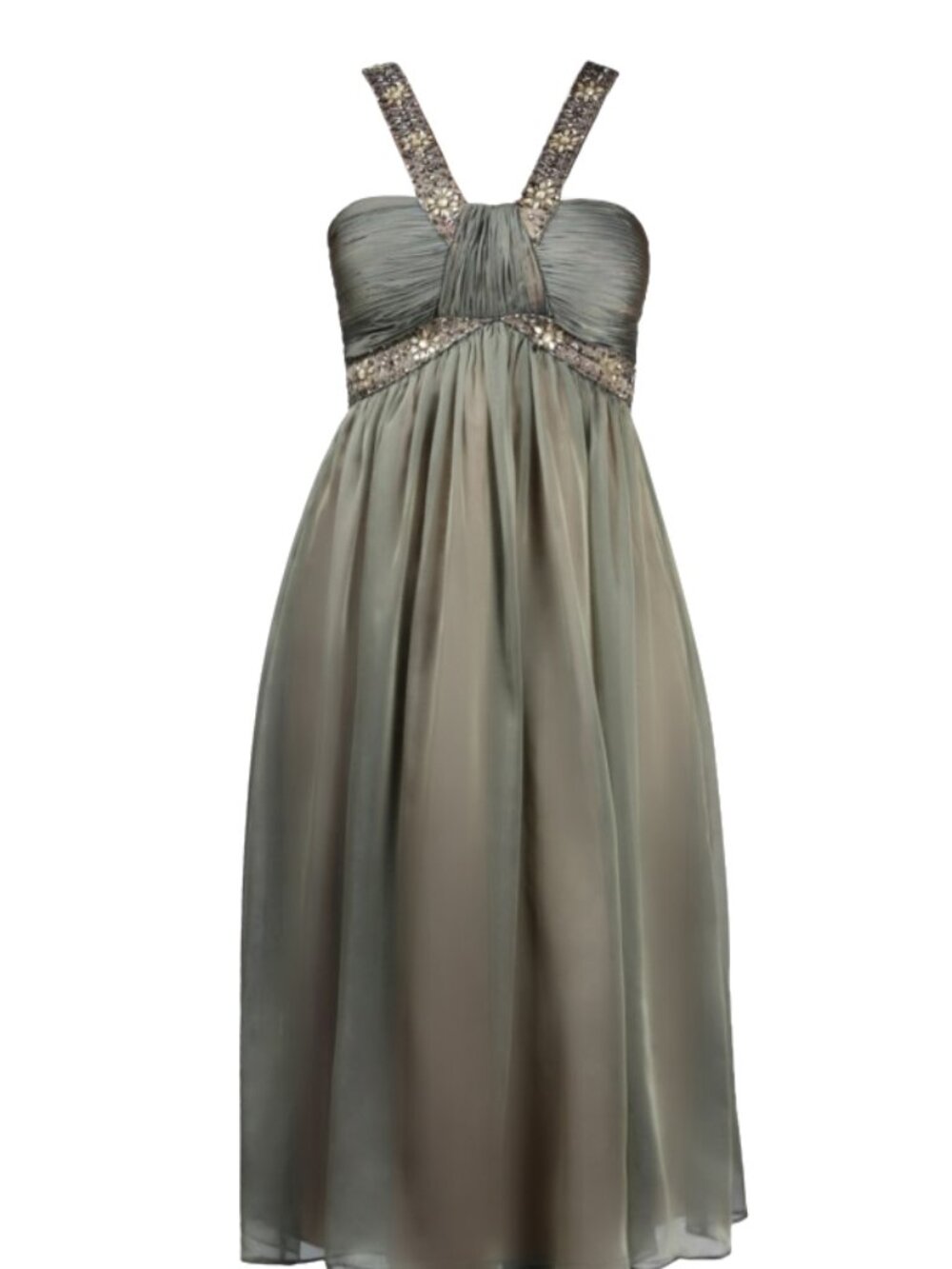 Decode 1.8 Embellished Ruched Zipper Back Chiffon Dress
